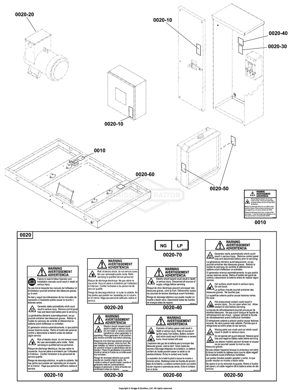 Decals Group - Base Diagram and Parts List for 080018-02  Briggs and Stratton Generator